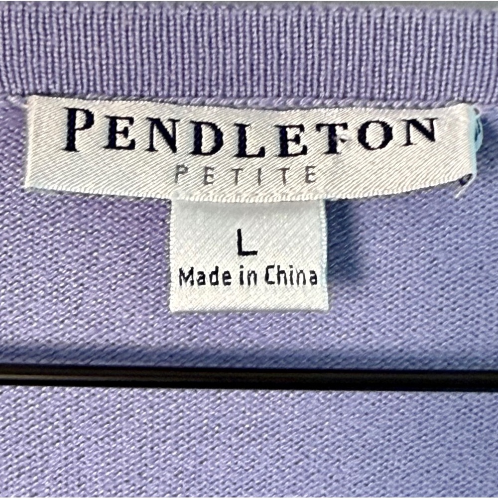 Pendleton Knit V-Neck Textured Knit Sweater | Lavender | Size LP - Picture 4 of 6